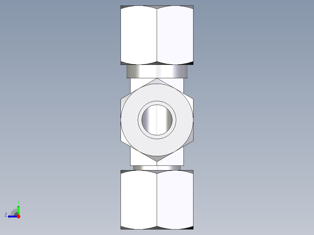 卡套式工业通用硬管接头EO_Swivel_nut_run_tee_EL10ZLCF右视图