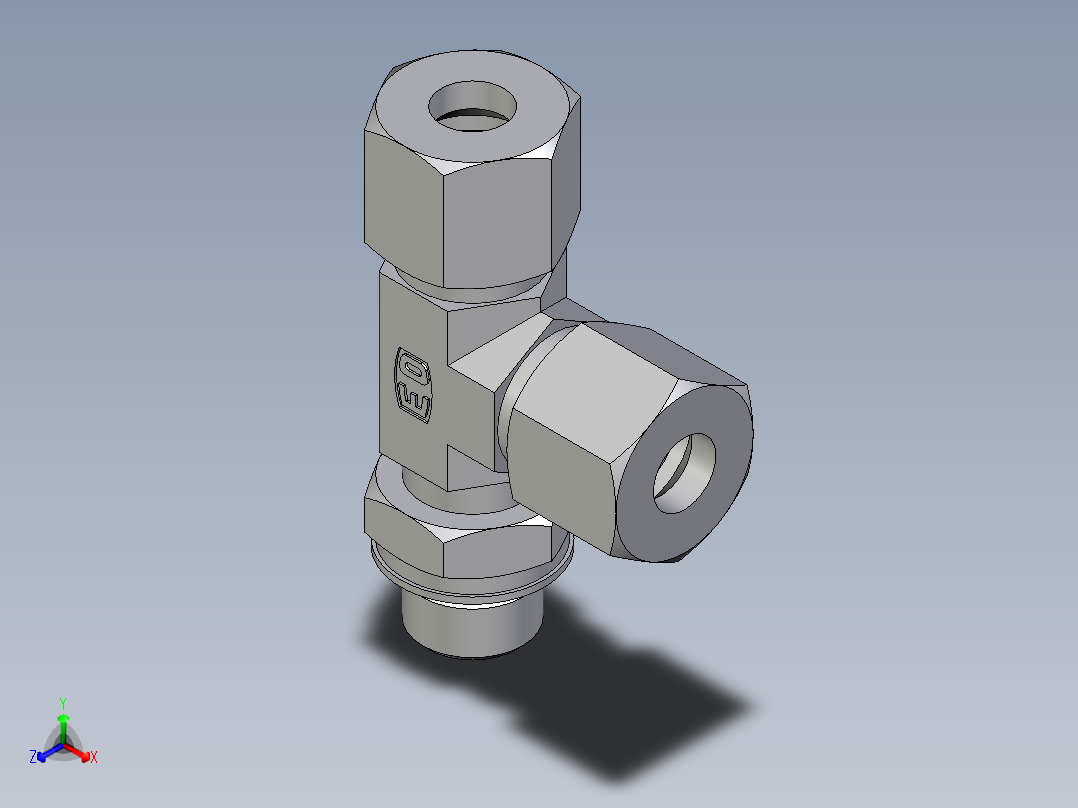卡套式工业通用硬管接头EO_Adjustable_locknut_run_tee_LEE10ZSMORCF正等轴测图