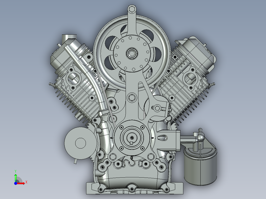 V型双缸发动机前视图