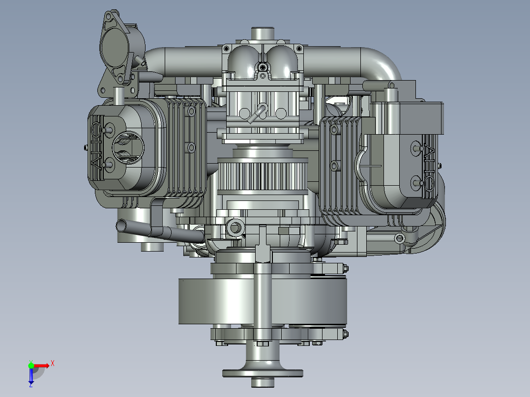 V型双缸发动机俯视图