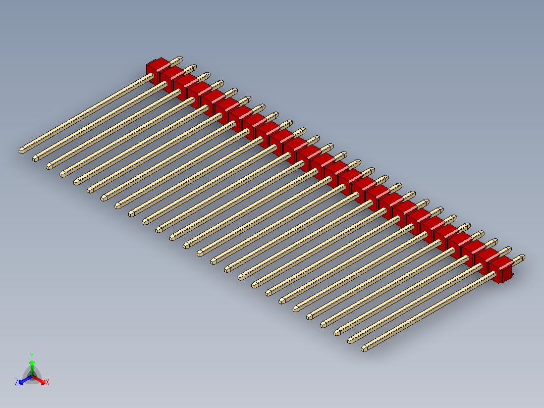 彩色公头100mil（2.54mm）系列-DS1021_red_1x26p_100mil_Type43_rev1.0正等轴测图