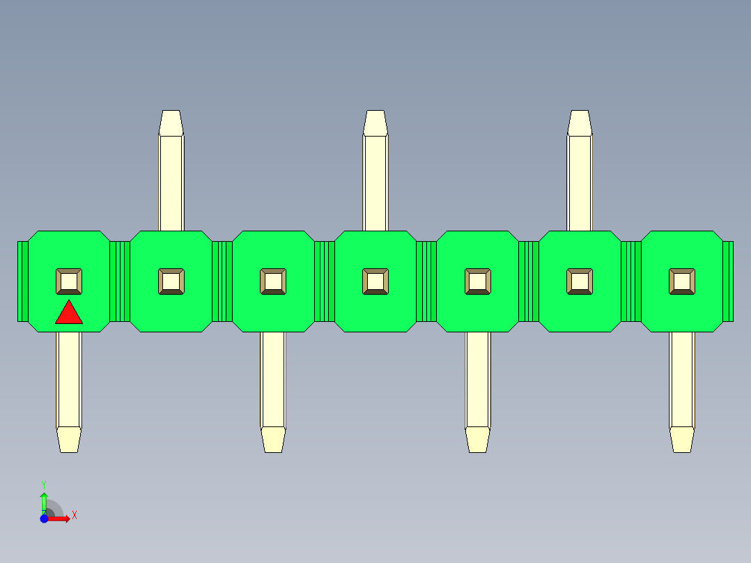 彩色公排针 100mil 2.54mm 系列-DS1022_green_07p_100mil_Type_SMT_R2_rev1.0前视图