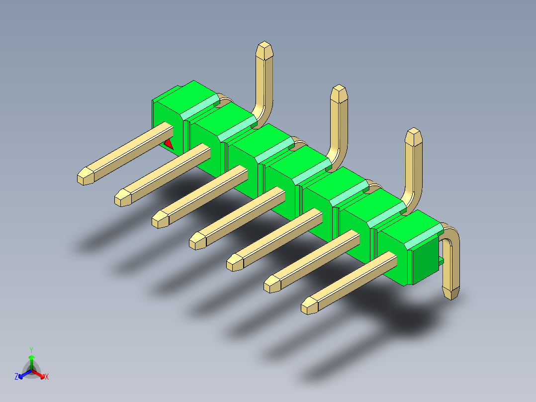 彩色公排针 100mil 2.54mm 系列-DS1022_green_07p_100mil_Type_SMT_R2_rev1.0正等轴测图