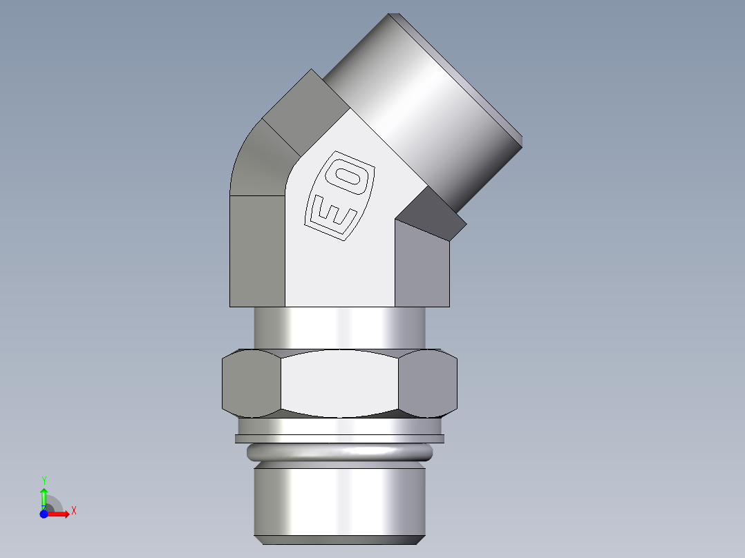 卡套式工业通用硬管接头EO_Adjustable_locknut_45_deg_elbow_VEE20SMOROMDCF前视图