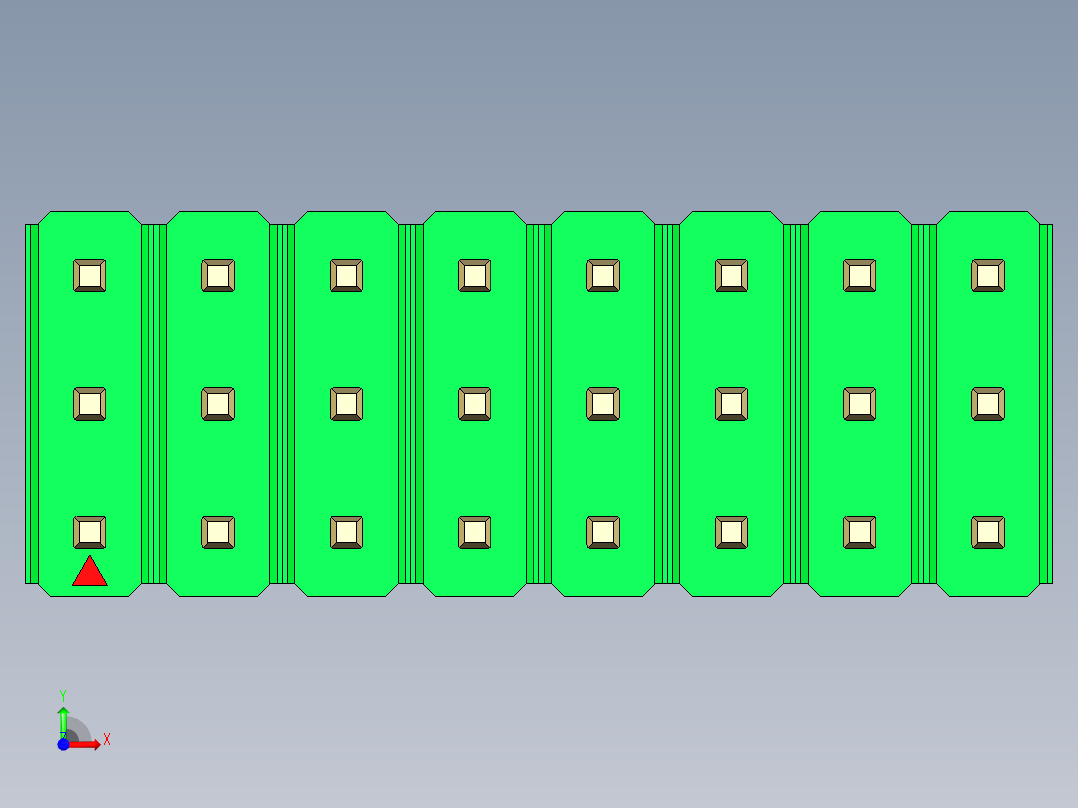 彩色公头100mil（2.54mm）系列-DS1021_green_3x08p_100mil_Type5_rev1.0前视图