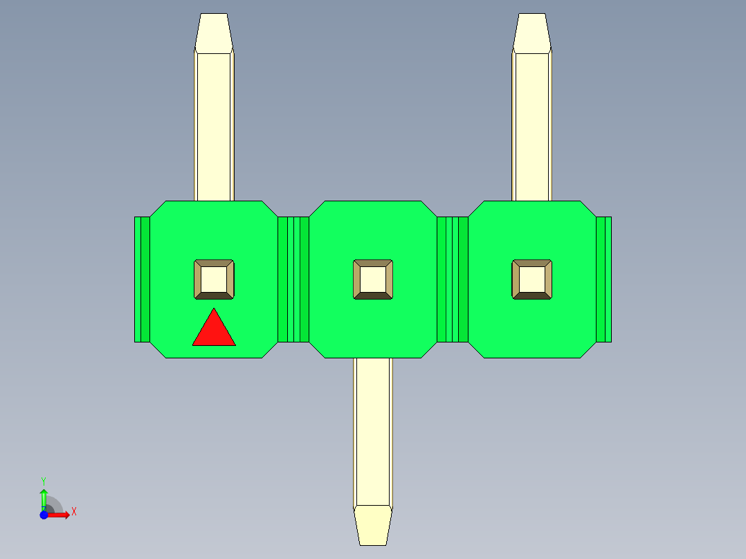 彩色公排针 100mil 2.54mm 系列-DS1022_green_03p_100mil_Type_SMT_R1_rev1.0前视图