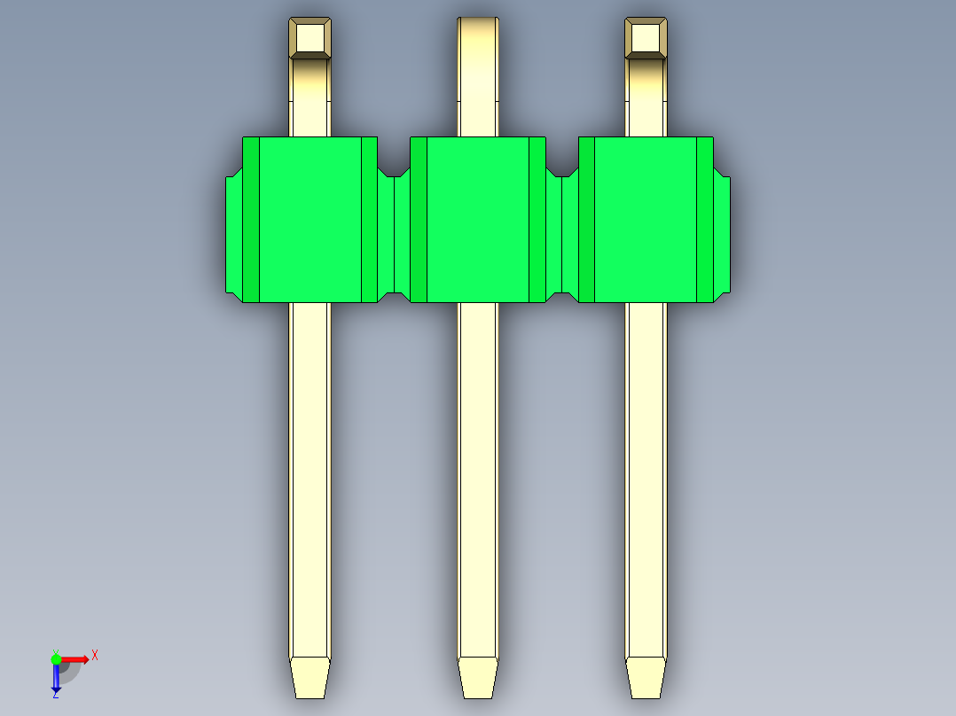彩色公排针 100mil 2.54mm 系列-DS1022_green_03p_100mil_Type_SMT_R1_rev1.0俯视图