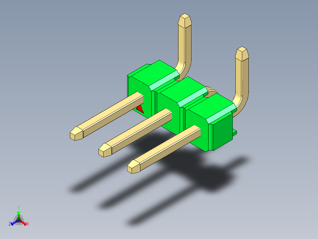 彩色公排针 100mil 2.54mm 系列-DS1022_green_03p_100mil_Type_SMT_R1_rev1.0正等轴测图