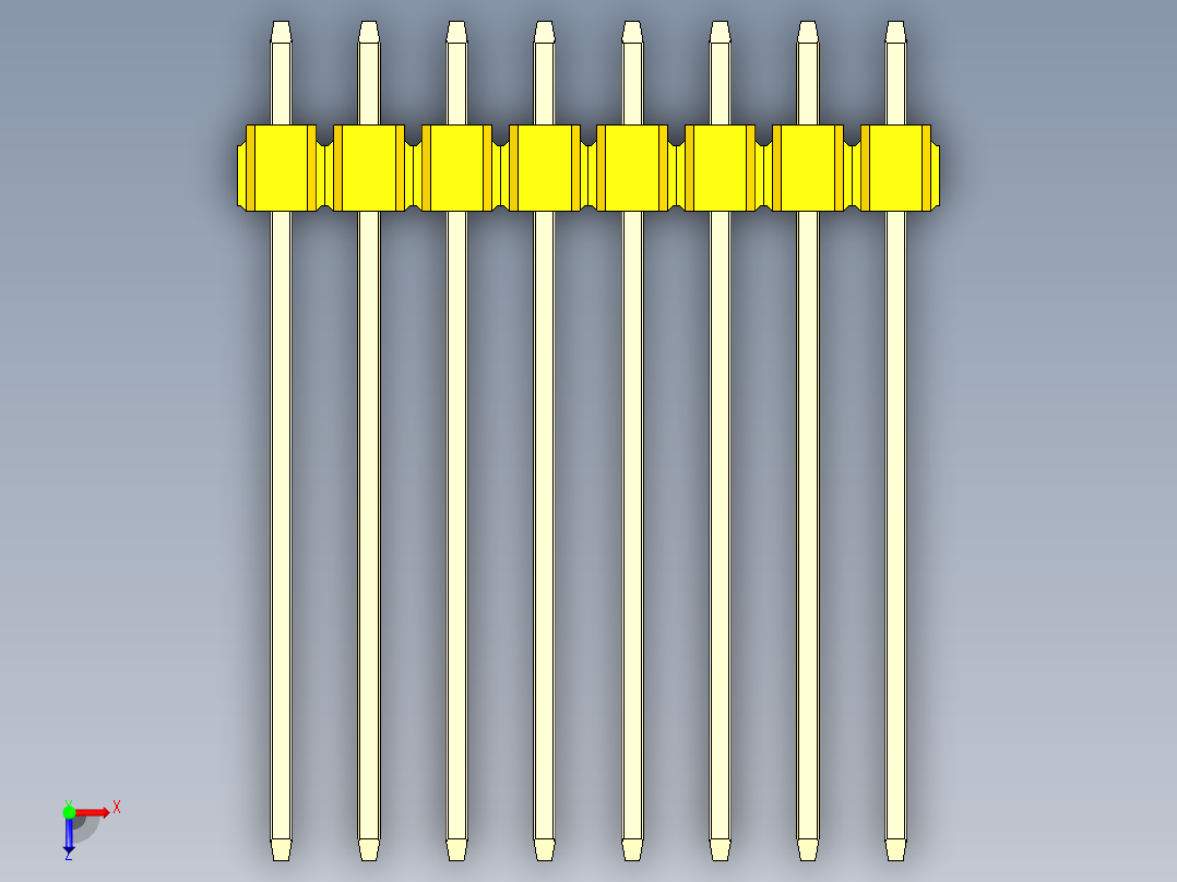 彩色公头100mil（2.54mm）系列-DS1021_yellow_2x08p_100mil_Type19_rev1.0俯视图