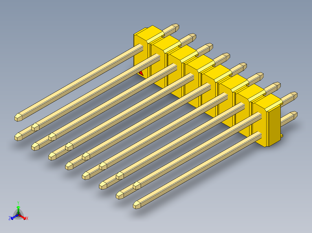 彩色公头100mil（2.54mm）系列-DS1021_yellow_2x08p_100mil_Type19_rev1.0正等轴测图