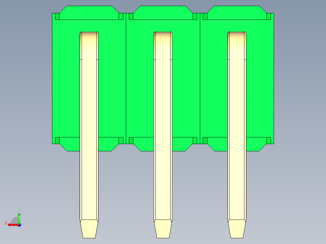 彩色公排针 100mil 2.54mm 系列-DS1022_green_2x03p_100mil_TypeD_rev1.0后视图
