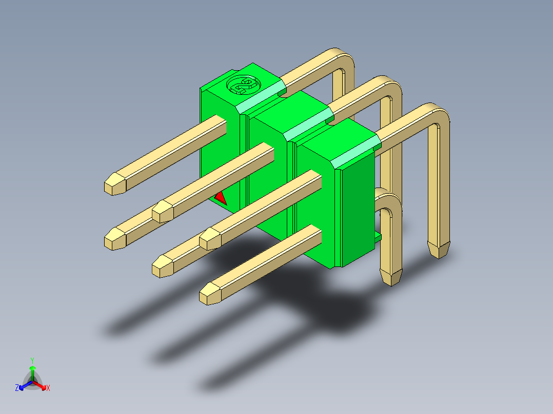 彩色公排针 100mil 2.54mm 系列-DS1022_green_2x03p_100mil_TypeD_rev1.0正等轴测图