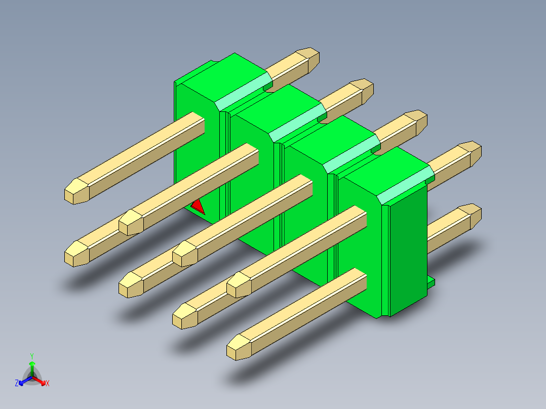 彩色公头100mil（2.54mm）系列-DS1021_green_2x04p_100mil_Type1_rev1.0正等轴测图