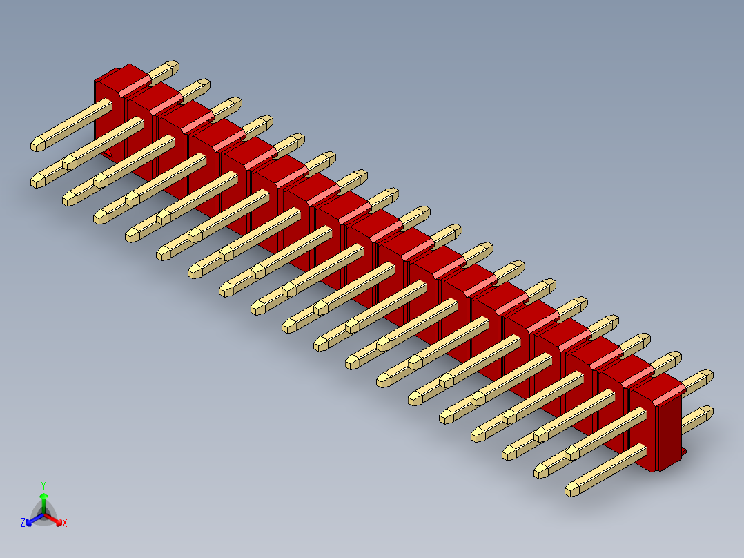 彩色公头100mil（2.54mm）系列-DS1021_red_2x18p_100mil_Type1_rev1.0正等轴测图