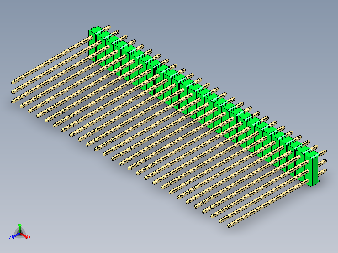 彩色公头100mil（2.54mm）系列-DS1021_green_3x27p_100mil_Type43_rev1.0正等轴测图