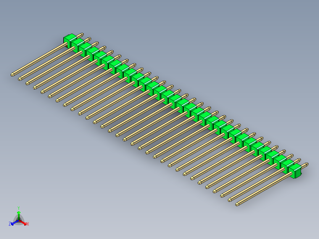 彩色公头100mil（2.54mm）系列-DS1021_green_1x31p_100mil_Type19_rev1.0正等轴测图