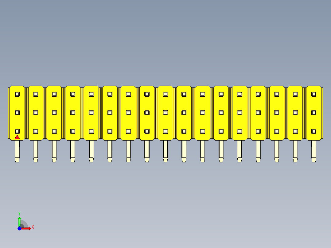 彩色公排针 100mil 2.54mm 系列-DS1022_yellow_3x17p_100mil_TypeD_rev1.0前视图