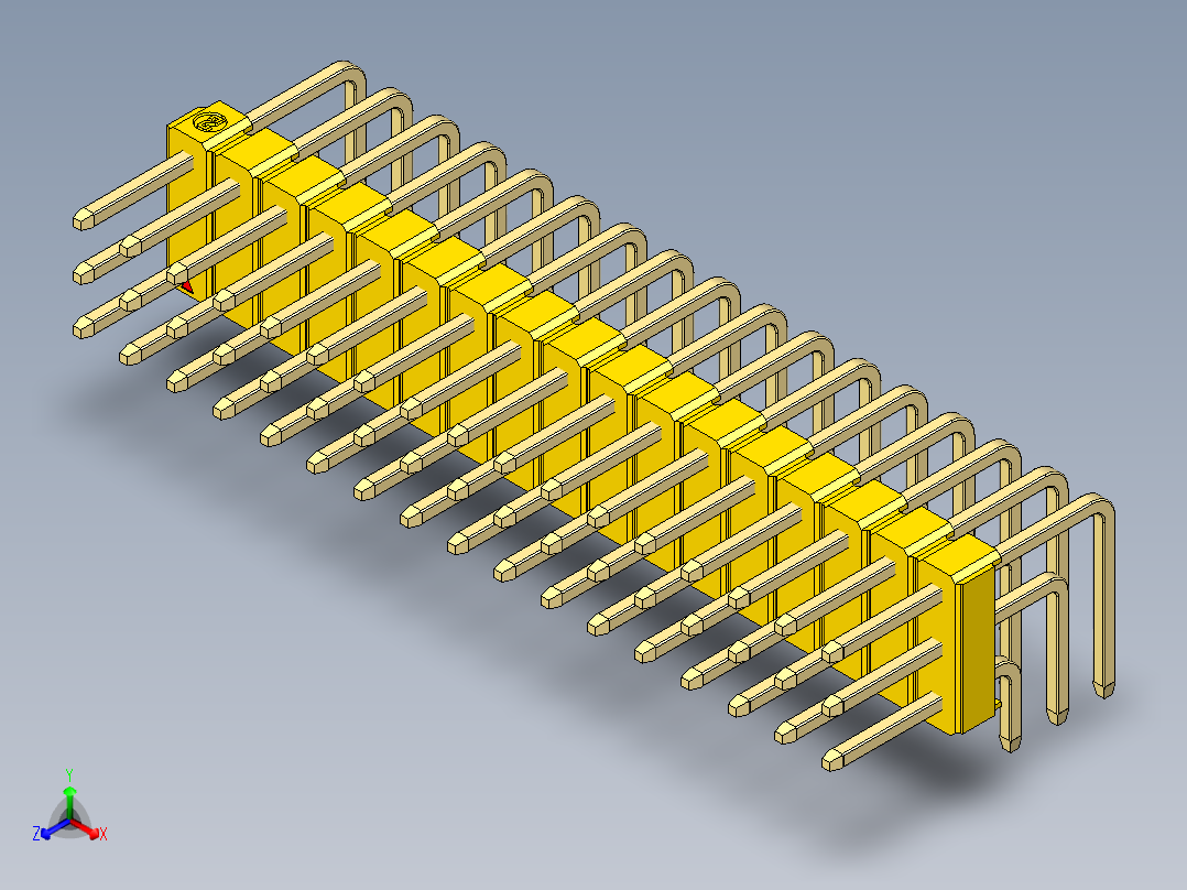 彩色公排针 100mil 2.54mm 系列-DS1022_yellow_3x17p_100mil_TypeD_rev1.0正等轴测图