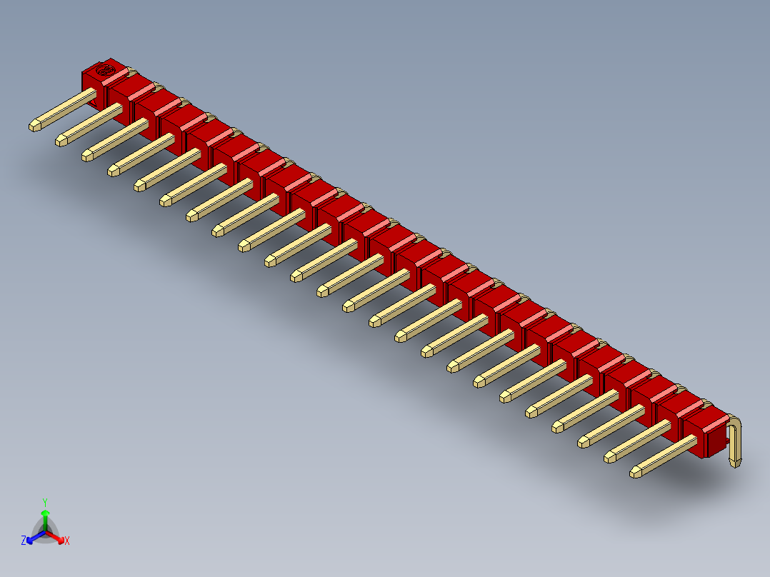 彩色公排针 100mil 2.54mm 系列-DS1022_red_1x24p_100mil_TypeD_rev1.0正等轴测图