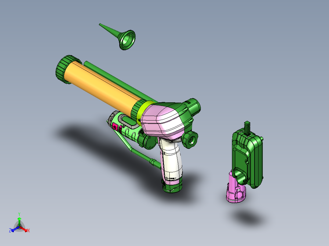 锂电玻璃胶枪正等轴测图