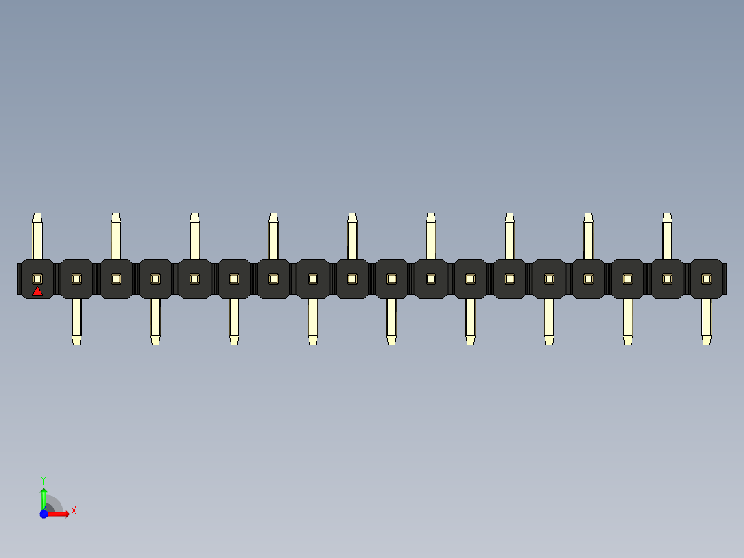 彩色公排针 100mil 2.54mm 系列-DS1022_black_18p_100mil_Type_SMT_R1_rev1.0前视图