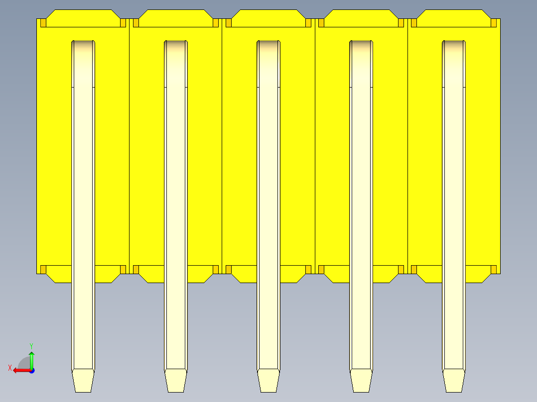 彩色公排针 100mil 2.54mm 系列-DS1022_yellow_3x05p_100mil_TypeD_rev1.0后视图