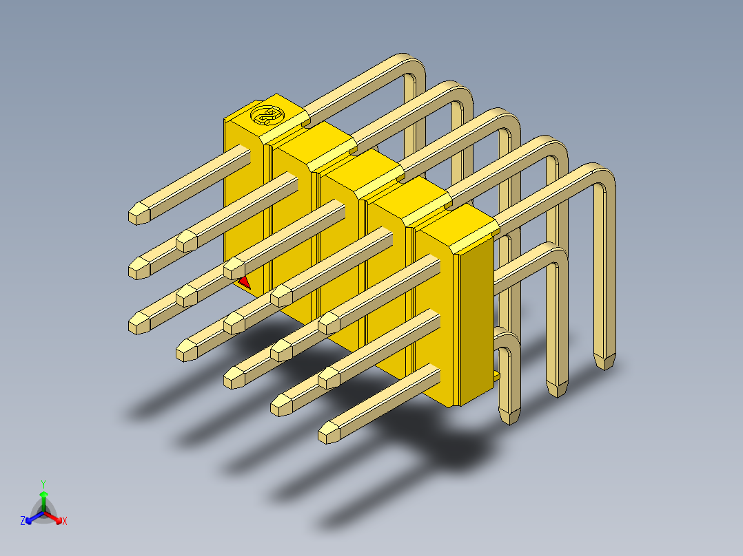 彩色公排针 100mil 2.54mm 系列-DS1022_yellow_3x05p_100mil_TypeD_rev1.0正等轴测图