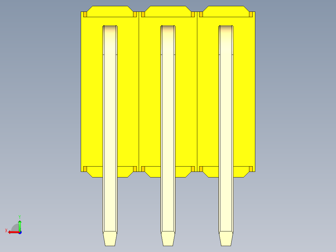 彩色公排针 100mil 2.54mm 系列-DS1022_yellow_3x03p_100mil_TypeD_rev1.0后视图