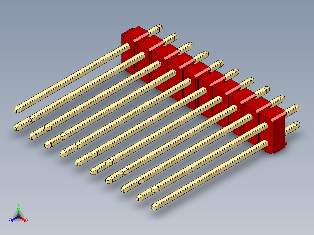 彩色公头100mil（2.54mm）系列-DS1021_red_2x10p_100mil_Type19_rev1.0正等轴测图