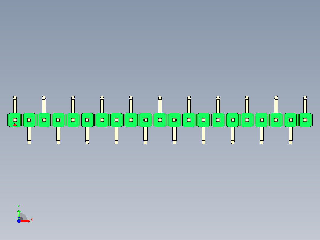 彩色公排针 100mil 2.54mm 系列-DS1022_green_21p_100mil_Type_SMT_R1_rev1.0前视图