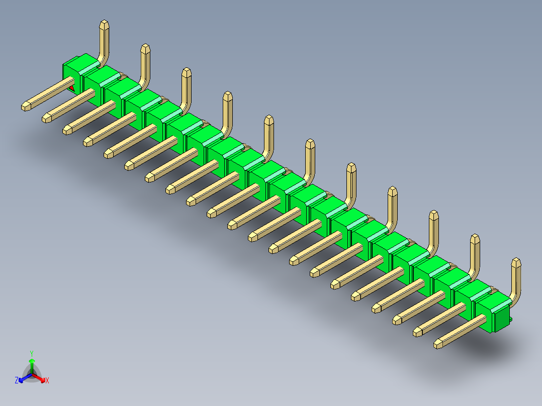 彩色公排针 100mil 2.54mm 系列-DS1022_green_21p_100mil_Type_SMT_R1_rev1.0正等轴测图