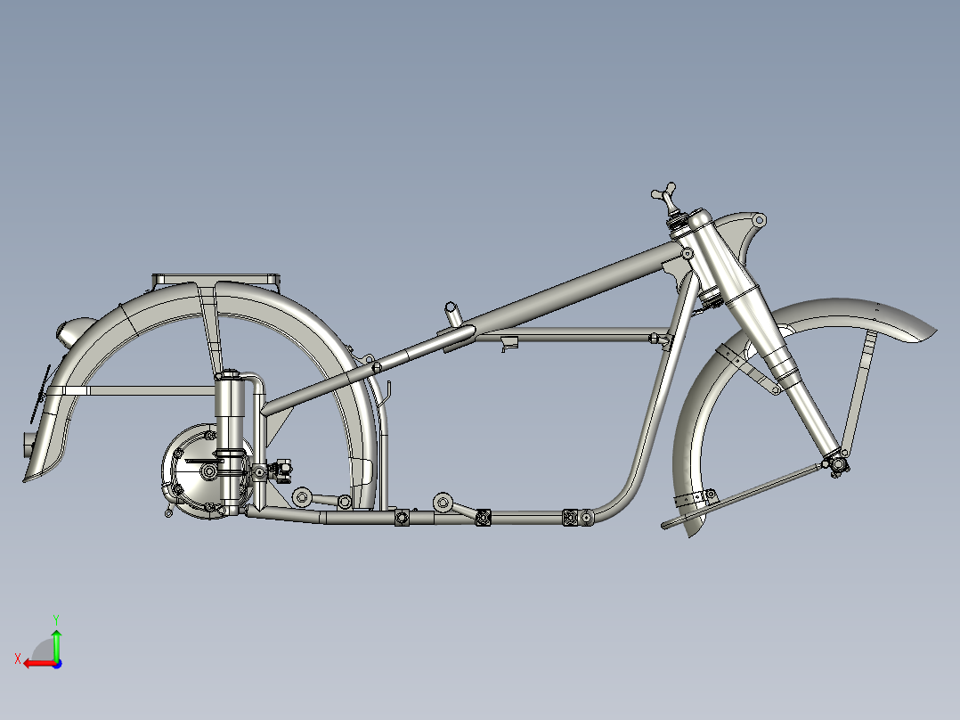 车架、前叉-挡泥板总成后视图