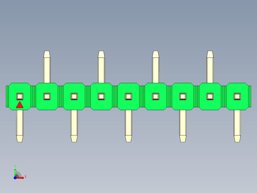 彩色公排针 100mil 2.54mm 系列-DS1022_green_09p_100mil_Type_SMT_R2_rev1.0前视图