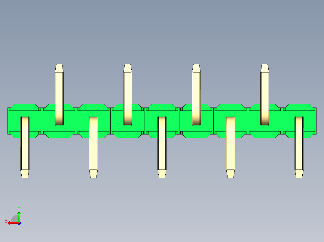 彩色公排针 100mil 2.54mm 系列-DS1022_green_09p_100mil_Type_SMT_R2_rev1.0后视图