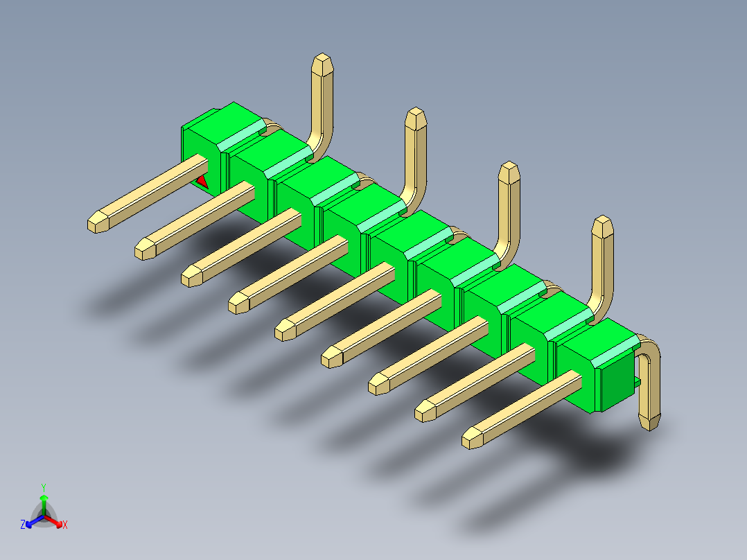 彩色公排针 100mil 2.54mm 系列-DS1022_green_09p_100mil_Type_SMT_R2_rev1.0正等轴测图