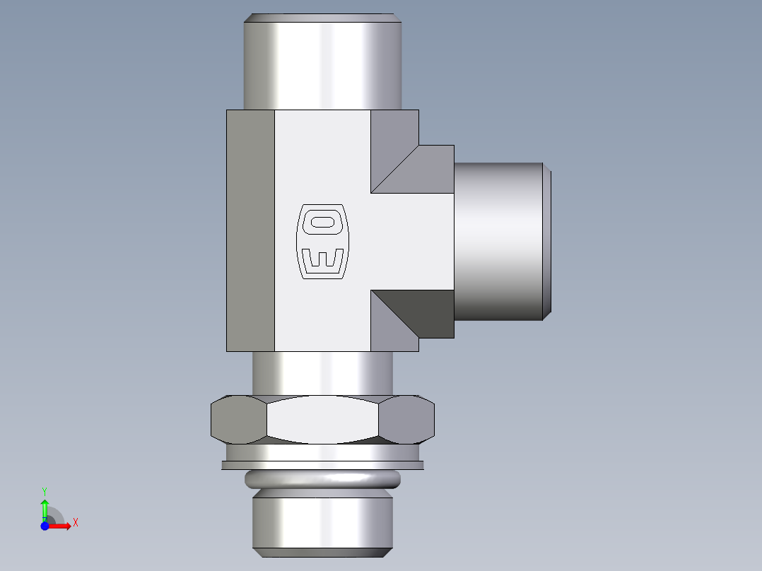 卡套式工业通用硬管接头EO_Adjustable_locknut_run_tee_LEE12LMOROMDCF前视图