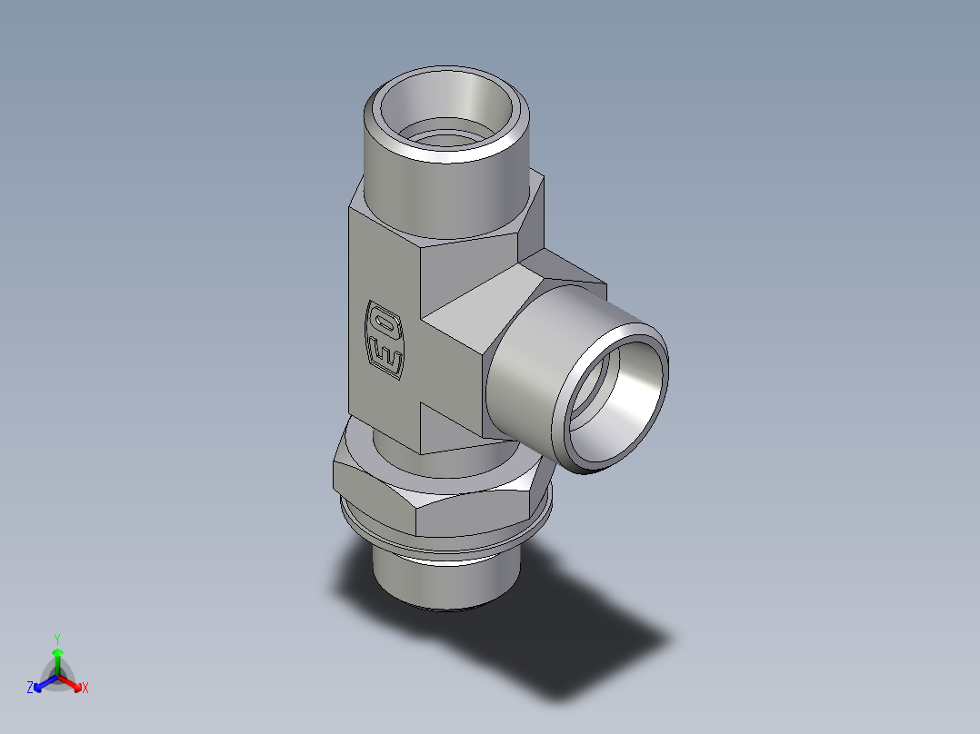 卡套式工业通用硬管接头EO_Adjustable_locknut_run_tee_LEE12LMOROMDCF正等轴测图