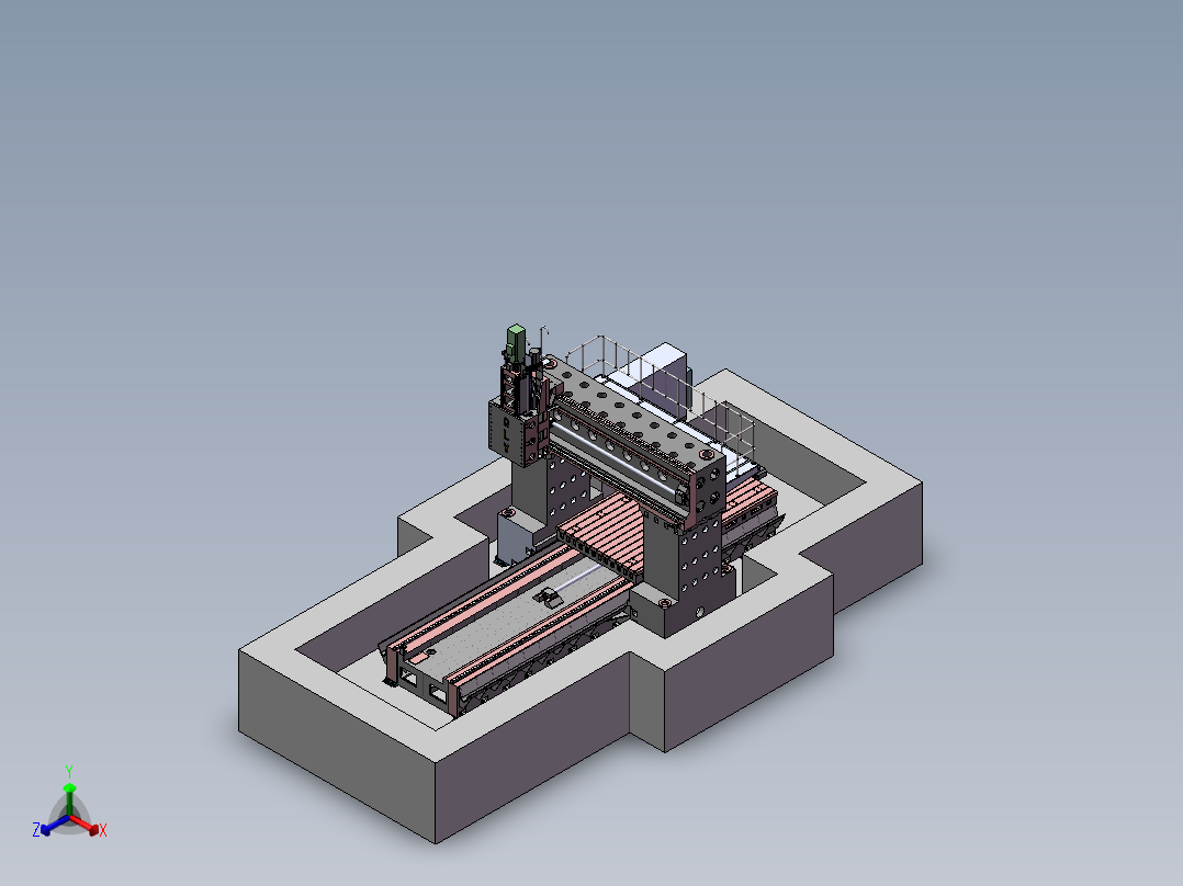 2540龙门铣床机床整体布局sw20可编辑正等轴测图