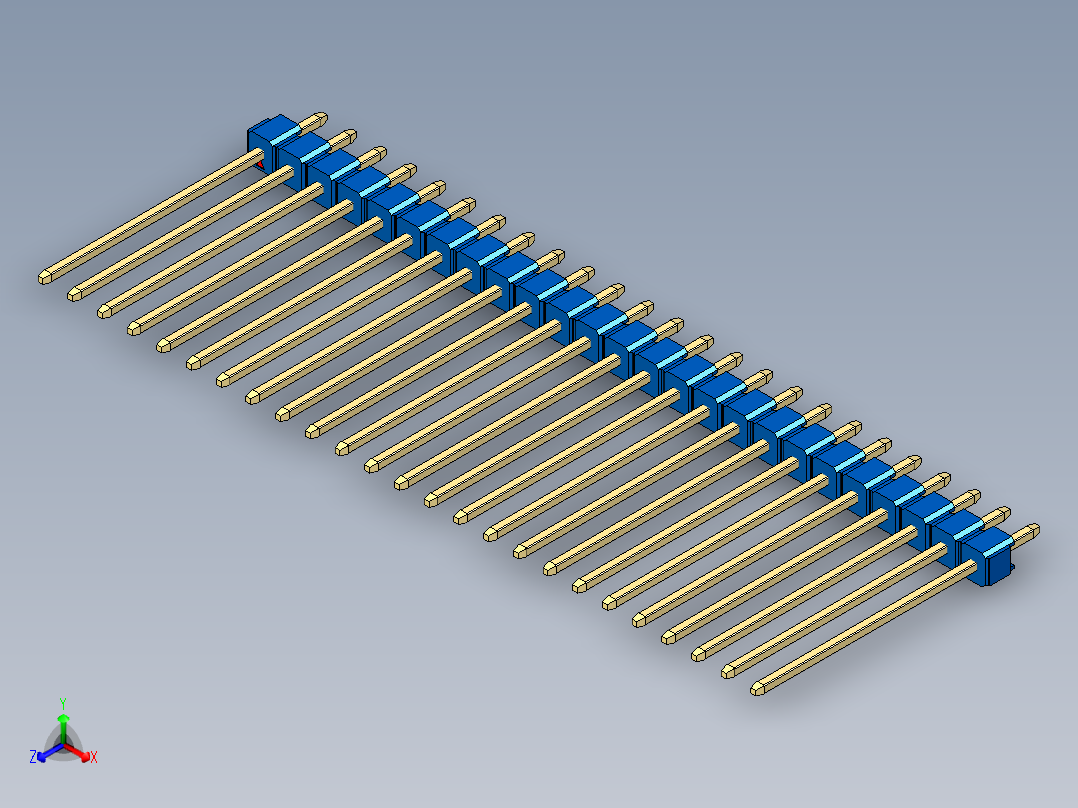 彩色公头100mil（2.54mm）系列-DS1021_blue_1x25p_100mil_Type19_rev1.0正等轴测图