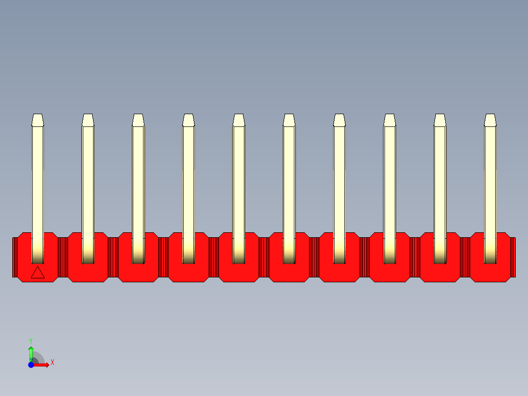 彩色公排针 100mil 2.54mm 系列-DS1022_red_10p_100mil_TypeU_rev1.0前视图