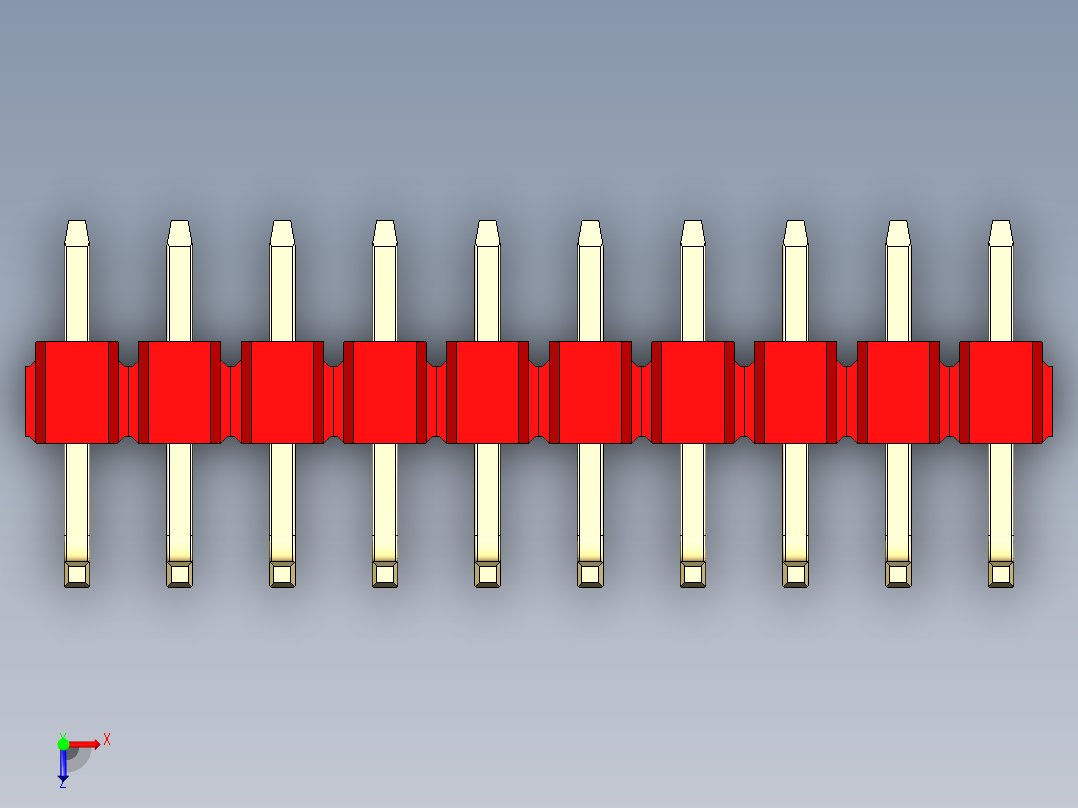 彩色公排针 100mil 2.54mm 系列-DS1022_red_10p_100mil_TypeU_rev1.0俯视图