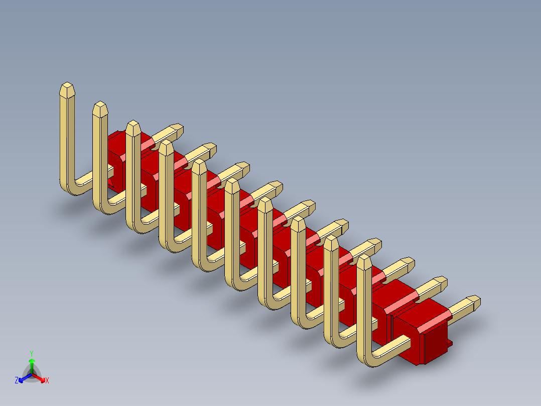彩色公排针 100mil 2.54mm 系列-DS1022_red_10p_100mil_TypeU_rev1.0正等轴测图