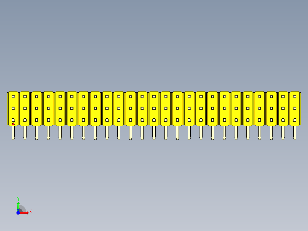 彩色公排针 100mil 2.54mm 系列-DS1022_yellow_3x25p_100mil_TypeD_rev1.0前视图