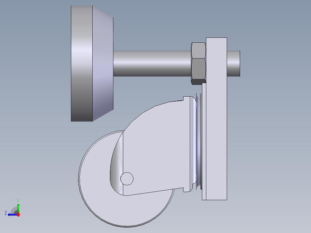 脚轮脚柱组合右视图