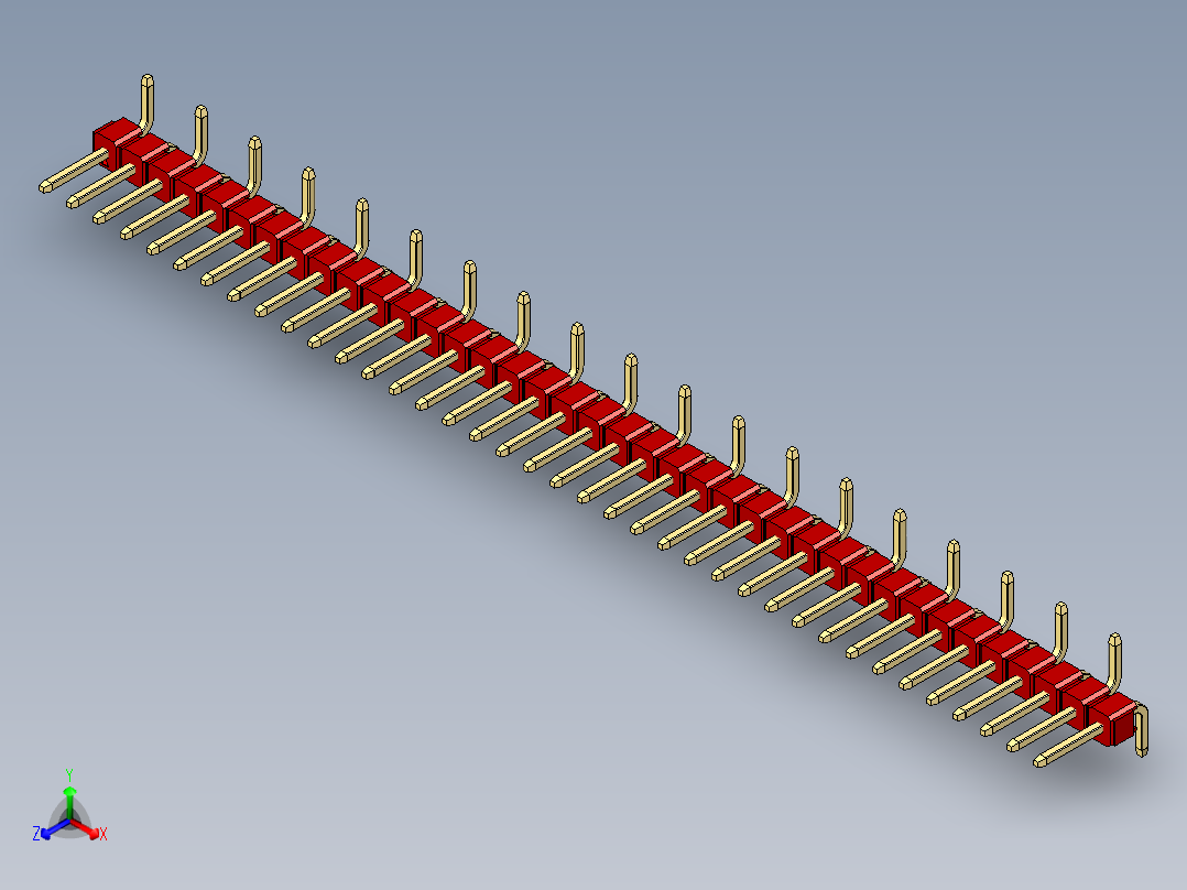 彩色公排针 100mil 2.54mm 系列-DS1022_red_38p_100mil_Type_SMT_R1_rev1.0正等轴测图