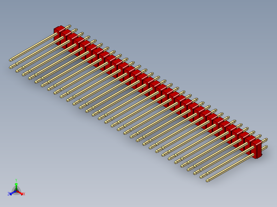 彩色公头100mil（2.54mm）系列-DS1021_red_2x32p_100mil_Type19_rev1.0正等轴测图
