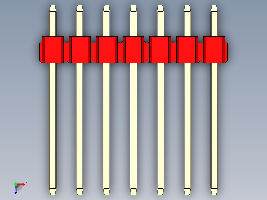彩色公头100mil（2.54mm）系列-DS1021_red_3x07p_100mil_Type5_rev1.0俯视图