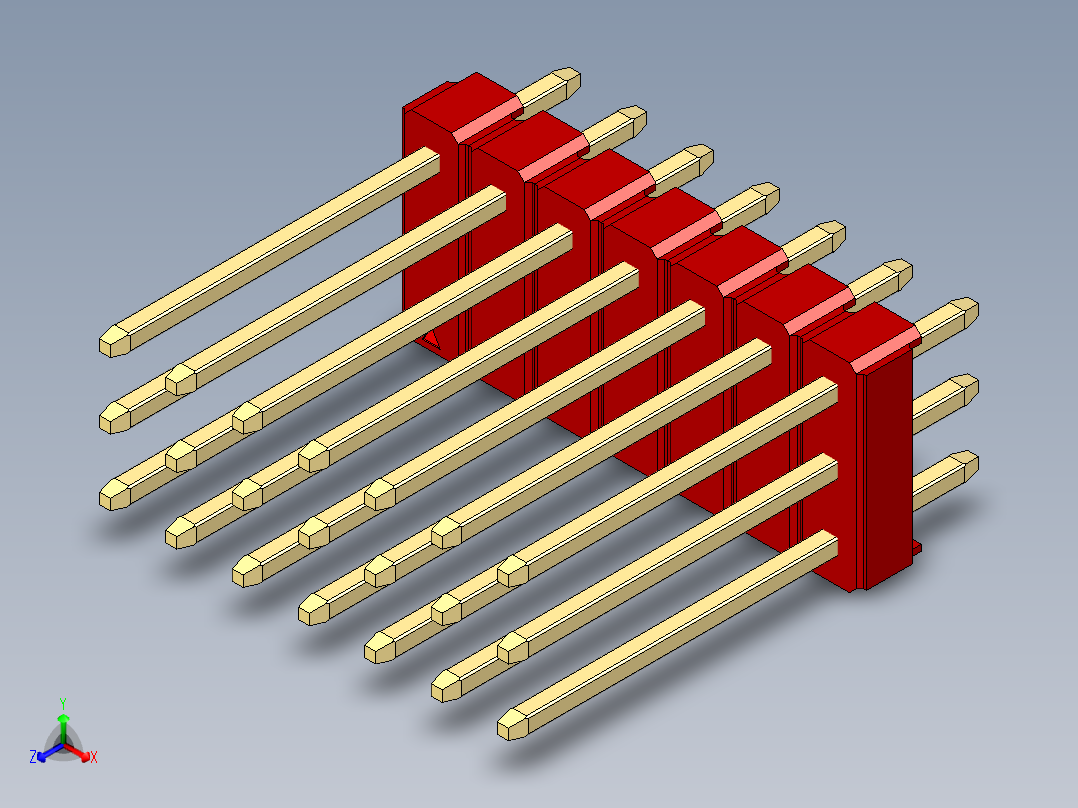 彩色公头100mil（2.54mm）系列-DS1021_red_3x07p_100mil_Type5_rev1.0正等轴测图