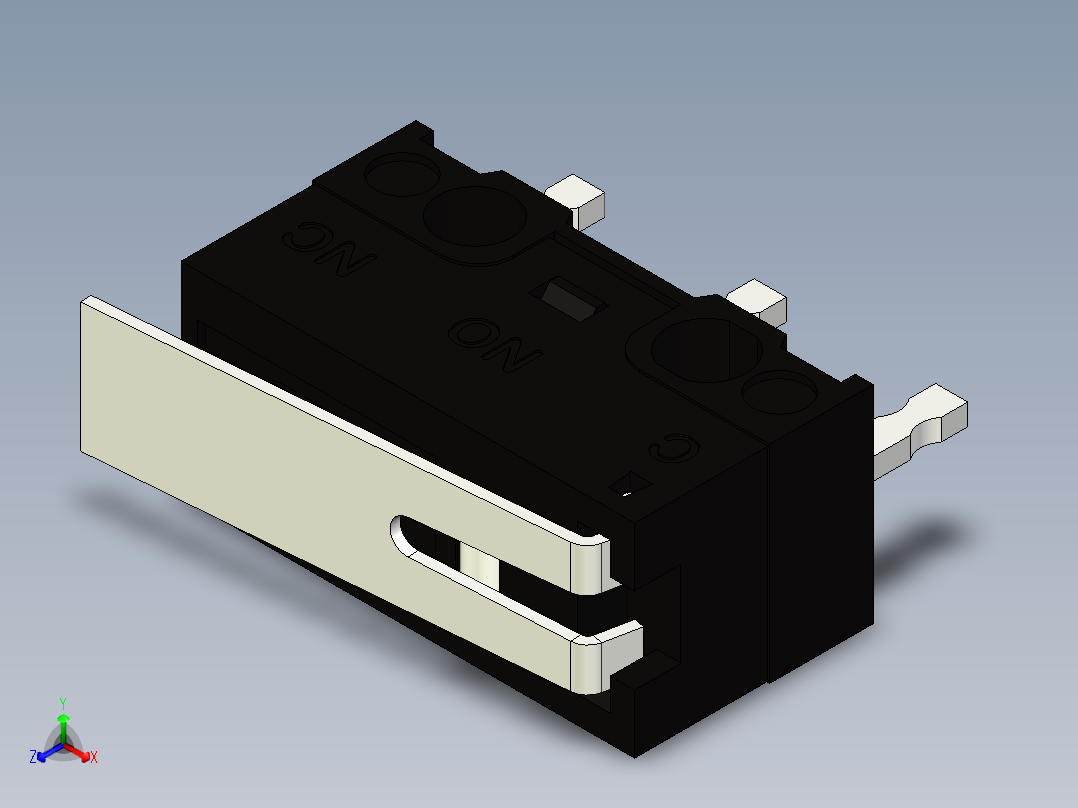 微动开关超小型杠杆SPDT通孔。高H6,6 x宽L12,8 x宽5.8毫米正等轴测图