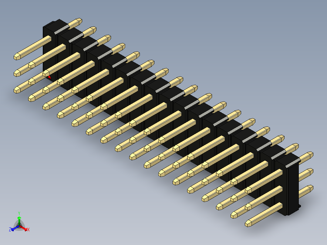 彩色公头100mil（2.54mm）系列-DS1021_black_3x17p_100mil_Type1_rev1.0正等轴测图